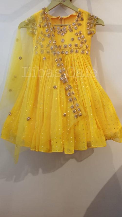 Yellow Georgette Baby Girl Frock/anarkali Suit