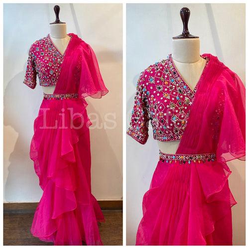 Pink Ruffle Saree