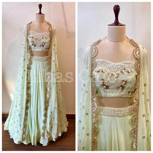 Pastel Green Pearl Cape Lehenga