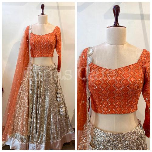 Orange And Gold Lehenga