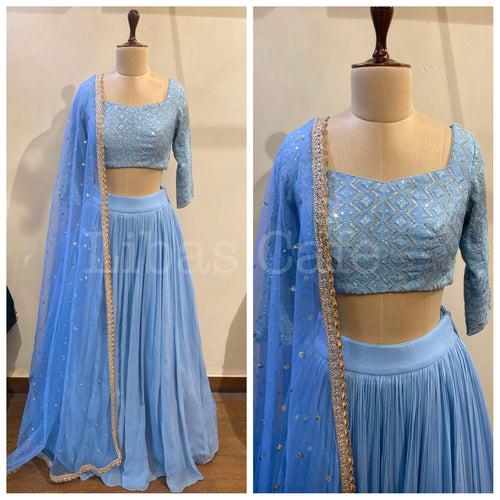 Powder Blue Lakhnavi Lehenga