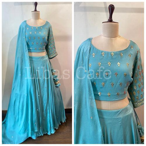 Sage Sequin Georgette Lehenga