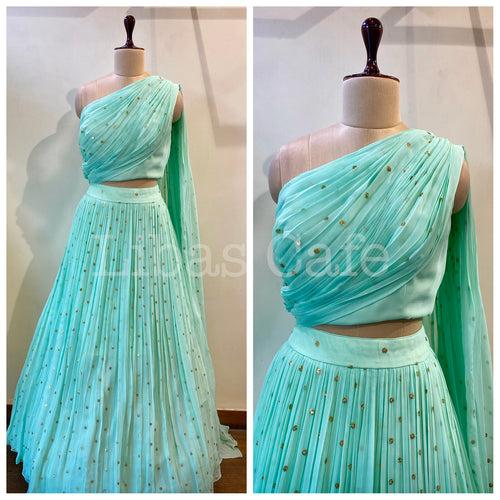 Mint Green Drape Sequin Lehenga