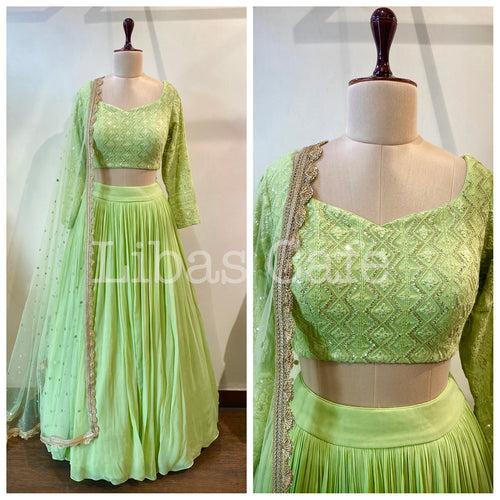 Pastel Green Zig Zag Lakhnavi Lehenga