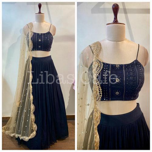 Black Lakhnavi Noodle Strap Lehenga