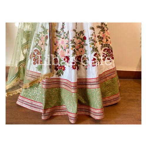 Ivory Bridal Lehenga With Multicolored Thread