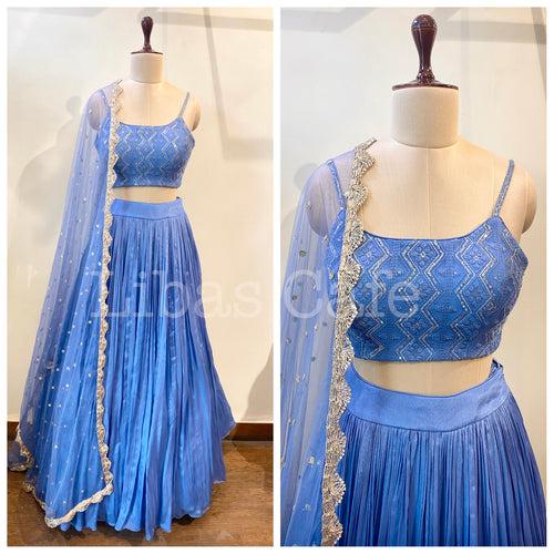 Periwinkle Noodle Strap Lakhnavi Lehenga