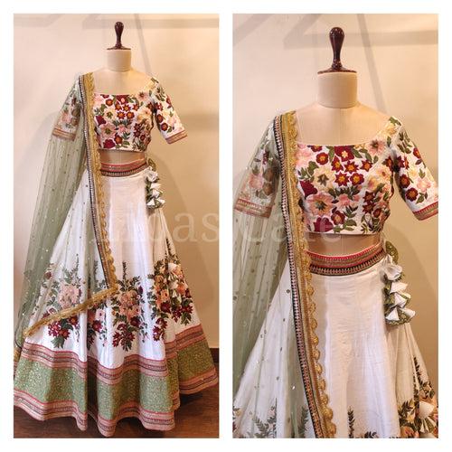 Ivory Bridal Lehenga With Multicolored Thread