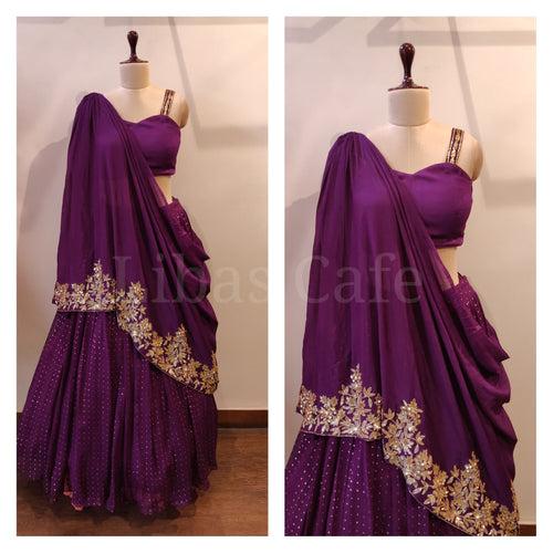 Purple Drape Dupatta Lehenga