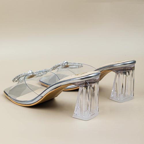 Transparent Shimmer Bow Heels