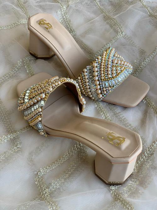 Nude Embellished Hexagon heels