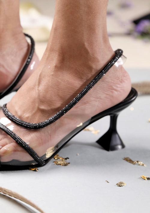 Black transparent Lacey Peep Toes