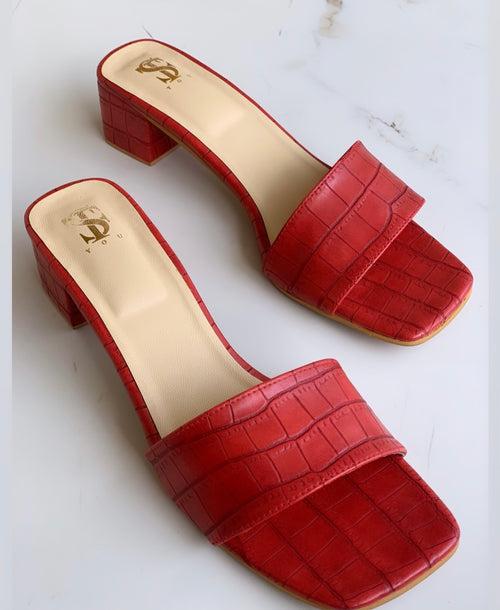 Red Textured Mid heels