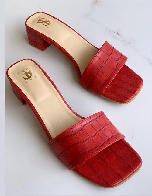 Red Textured Mid heels