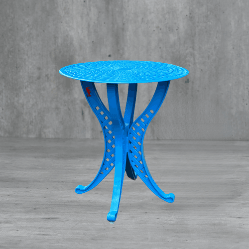 Orion Small Round Aluminium Table with 4 legs. Basketweave design