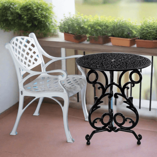 Vela Small Flower Aluminium Table with 1 Armchair