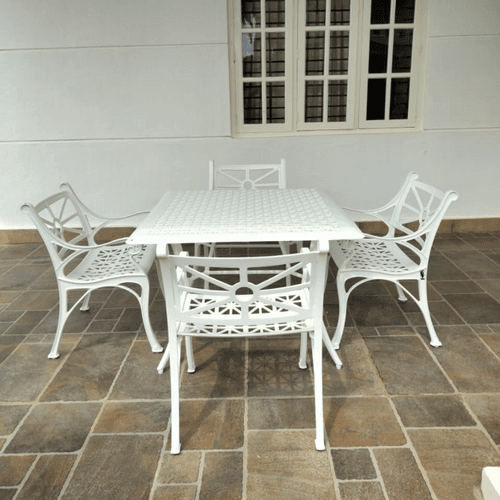 Vega Diamond Aluminium Square Table with 4Chairs (Set of 5)