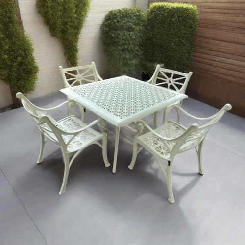 Vega Diamond Aluminium Square Table with 4Chairs (Set of 5)