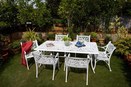 Vega Floral Rectangle Table and 6Chairs (Set of 7)