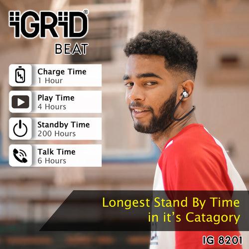 iGRiD Bluetooth Wireless Earphones with Mic | Bluetooth Neckband | Fast Charge, Magetic Buds & Gaming Mode | Water Resistant | Noise Reduction & Dual Pairing | Powerful Bass | Voice Assistant | ‎IG8201 | 1 Year Warranty