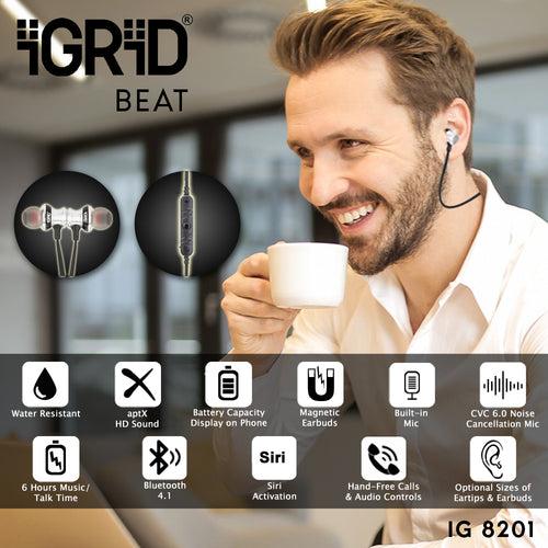 iGRiD Bluetooth Wireless Earphones with Mic | Bluetooth Neckband | Fast Charge, Magetic Buds & Gaming Mode | Water Resistant | Noise Reduction & Dual Pairing | Powerful Bass | Voice Assistant | ‎IG8201 | 1 Year Warranty