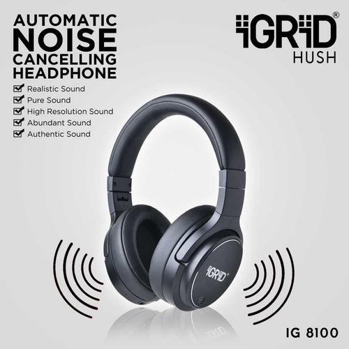 iGRiD Hush Active Noise Cancelling Over-Ear Bluetooth Headphones Black |IG-8100|