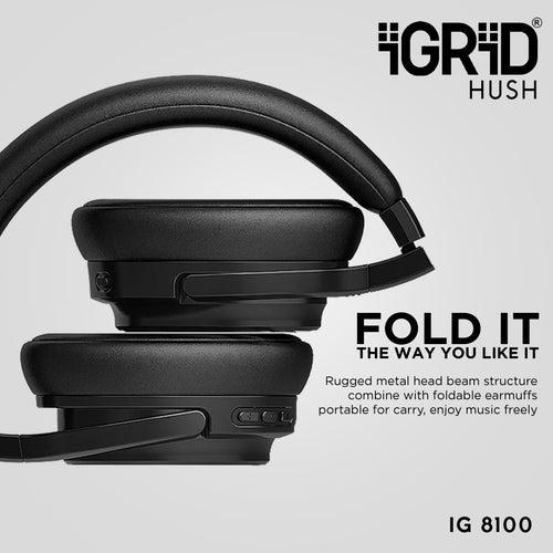 iGRiD Hush Active Noise Cancelling Over-Ear Bluetooth Headphones Black |IG-8100|