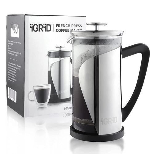 iGRiD French Press Coffee and Tea Maker (1000 ML) with 4 Part Superior Filtration - IGFP09