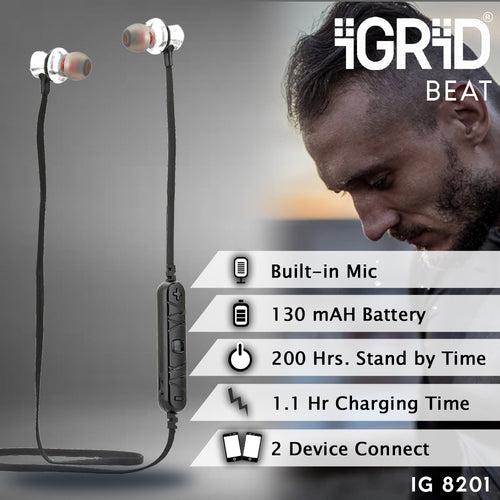 iGRiD Bluetooth Wireless Earphones with Mic | Bluetooth Neckband | Fast Charge, Magetic Buds & Gaming Mode | Water Resistant | Noise Reduction & Dual Pairing | Powerful Bass | Voice Assistant | ‎IG8201 | 1 Year Warranty