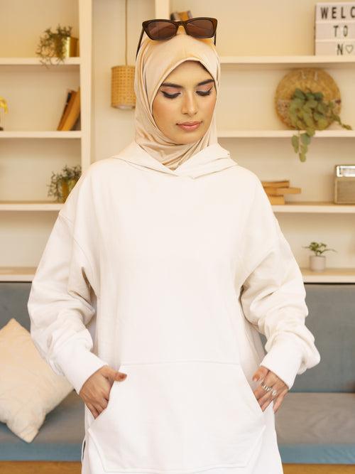 Hoodie with attached Hijab - Off-White