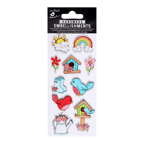 Handmade Stickers - Sparkle Garden, 10pc, 1 Sheet