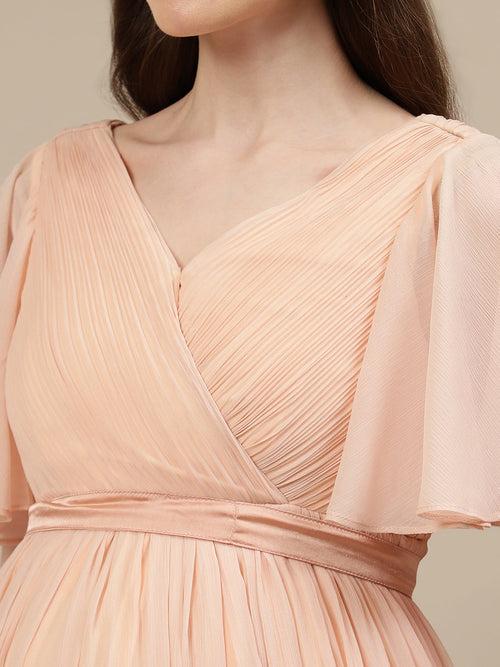 Peach Maternity Pleated Gown