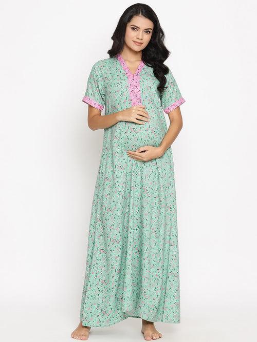 Maternity & Feeding Cotton Nighty with Zip