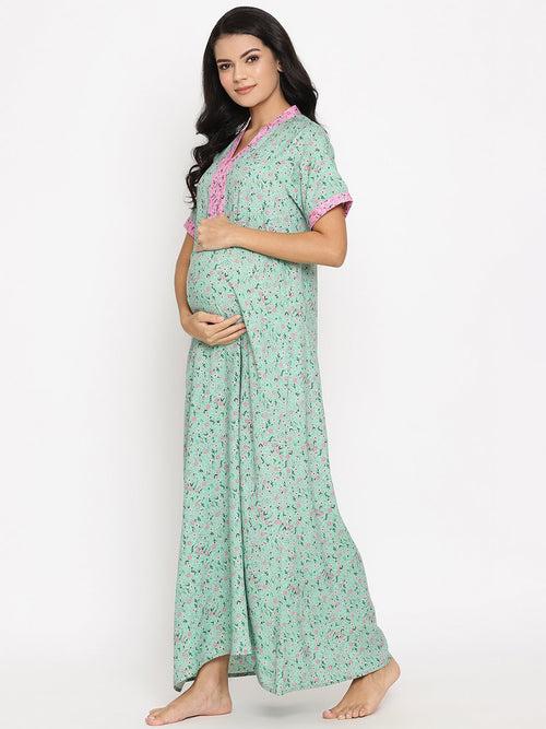 Maternity & Feeding Cotton Nighty with Zip