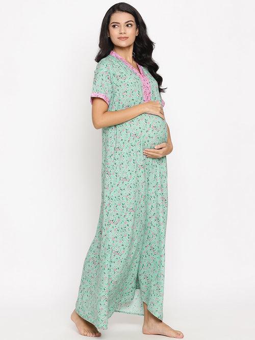 Maternity & Feeding Cotton Nighty with Zip