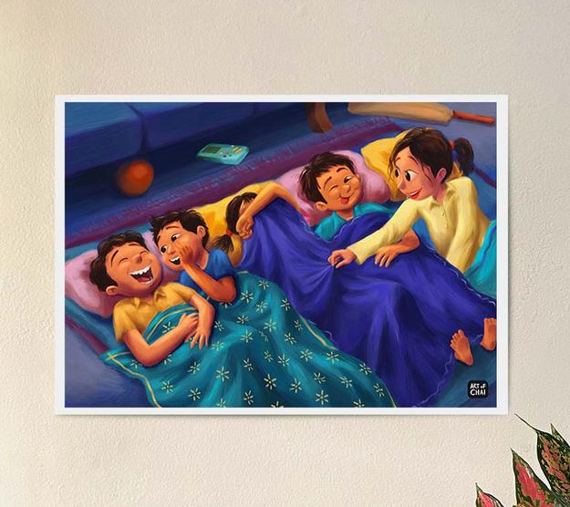 Sleepover with cousins - Art Print