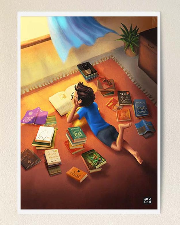 Lost in Books - Art Print