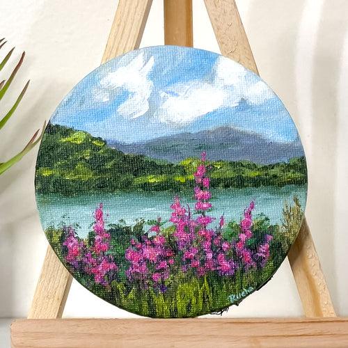 Pink Blossoms by the lake - Painting