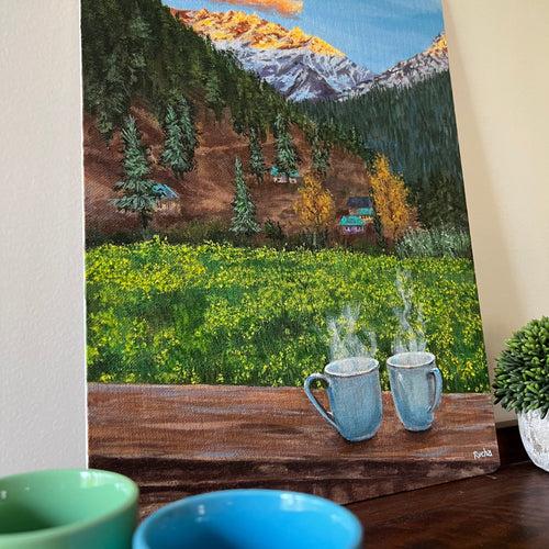 Cuppa by the mountains - Painting