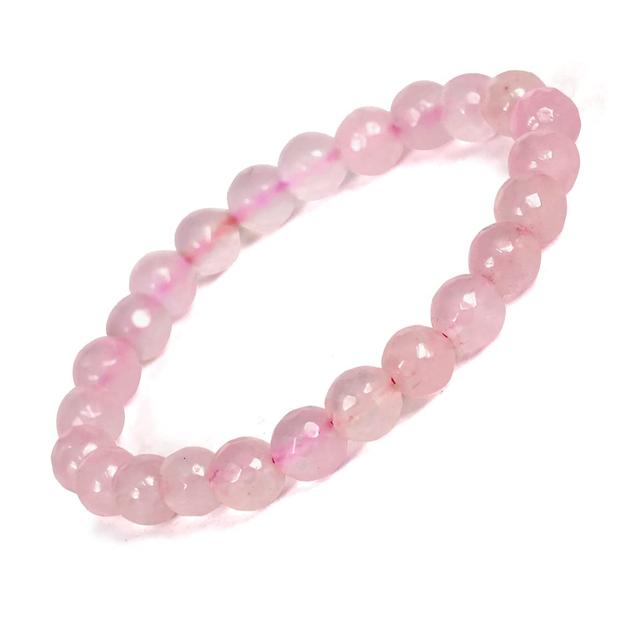 Rose Quartz Diamond Cut Bracelet - 8mm Beads for Reiki Healing