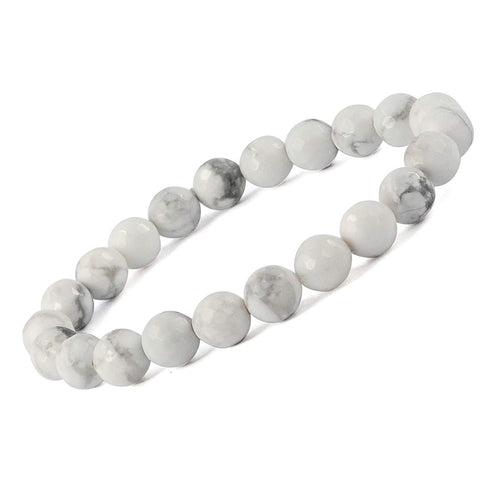 Howlite Diamond Cut Bracelet - 8mm Beads for Reiki Healing