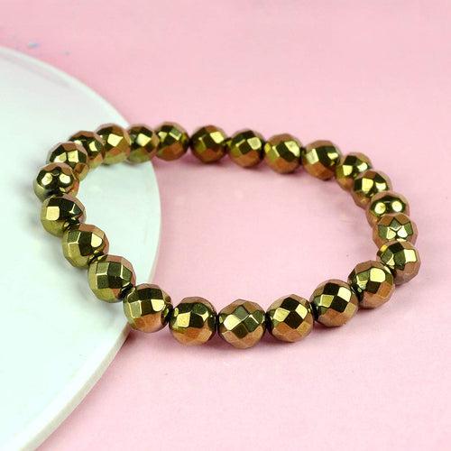 Golden Hematite Diamond Cut Bracelet - 8mm Beads for Reiki Healing