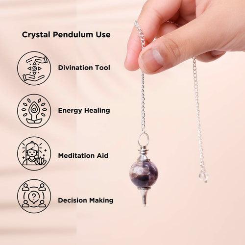 Amethyst Crystal Ball Pendulum for Dowsing & Healing | Brahmatells