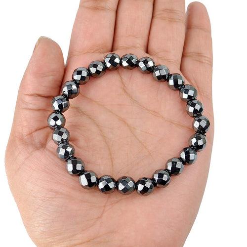 Hematite Diamond Cut Bracelet - 8mm Beads for Reiki Healing