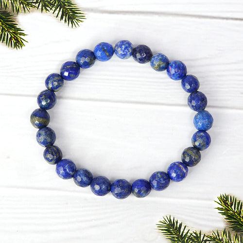 Lapis Lazuli Diamond Cut Bracelet - 8mm Beads for Reiki Healing