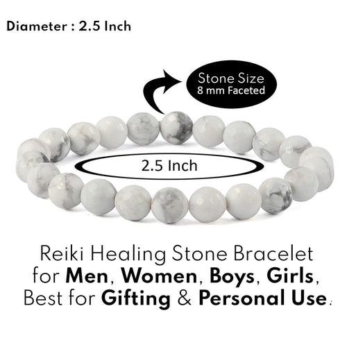 Howlite Diamond Cut Bracelet - 8mm Beads for Reiki Healing