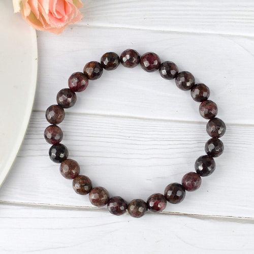 Garnet Diamond Cut Bracelet - 8mm Beads for Reiki Healing