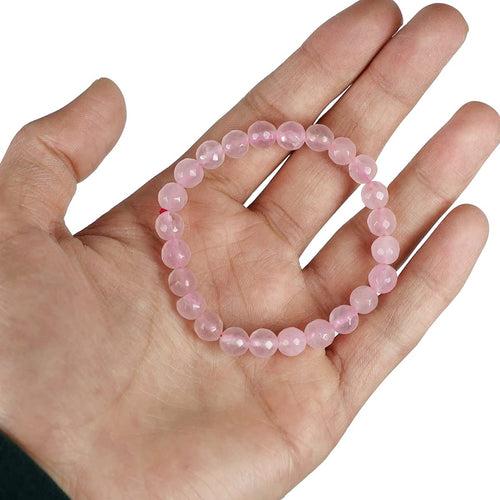 Rose Quartz Diamond Cut Bracelet - 8mm Beads for Reiki Healing