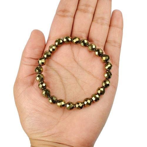 Golden Hematite Diamond Cut Bracelet - 8mm Beads for Reiki Healing