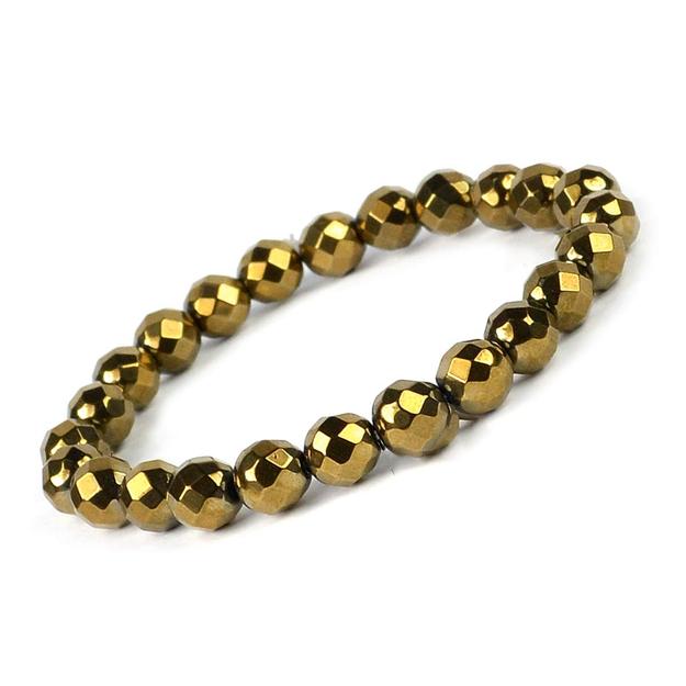 Golden Hematite Diamond Cut Bracelet - 8mm Beads for Reiki Healing